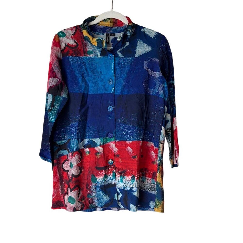Ethyl Clothing Women's S Boho Chic Abstract Print Long Sleeve Blouse